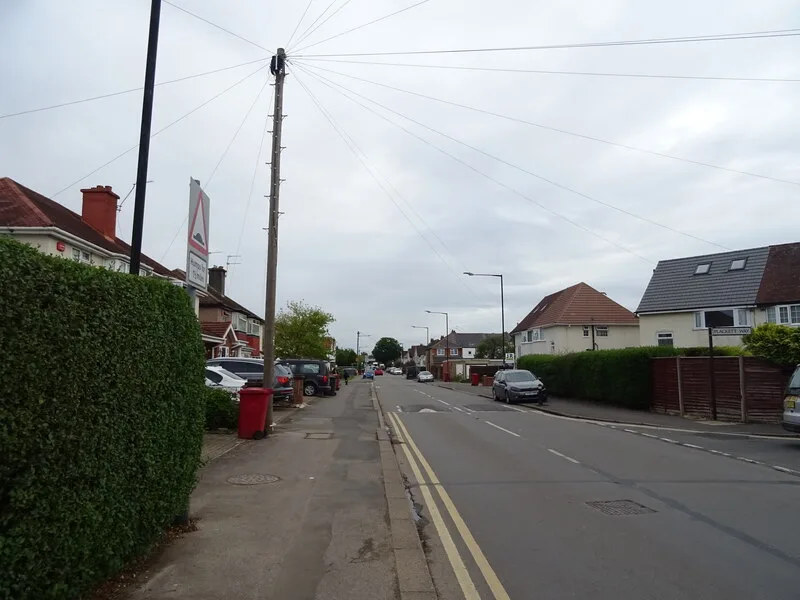 St Andrew's Way in Cippenham, with the Plackett Way street sign on the right. Plackett Way is one of the two roads the proposed School Street would cover. Photographed in May 2022.