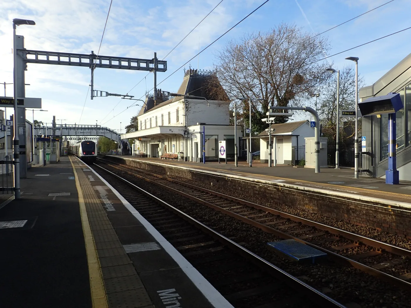 Langley station, photographed in 2024. Microsoft's proposed data centre site is the former Langley Business Centre on Station Road, next to the station