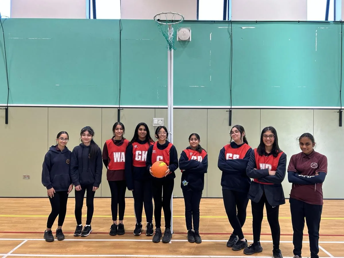 Long Close School netball players in the sports hall.