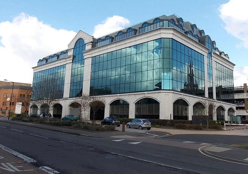 Observatory House on Windsor Road, where Slough Borough Council has its offices and council chamber. Photographed in 2013 when the building was in use as a Fujitsu office.
